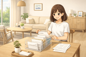 リビングの書類が溜まる前に|一時置き場の作り方と今日から回せる仕組み